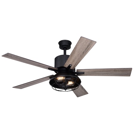 Vaxcel Elkhart 52-in. Black Industrial Indoor Ceiling Fan with LED Cage Light Kit and Remote F0110